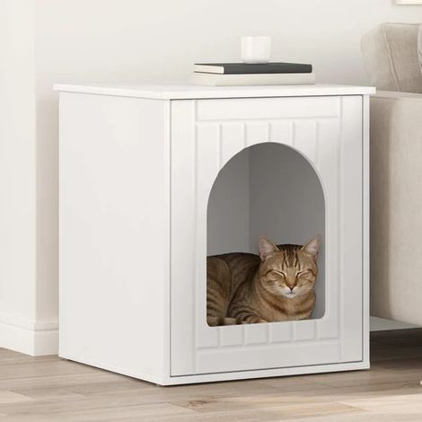 Niche pour chat blanche, 53 x 52 x 62 cm, en bois composite (1/4)