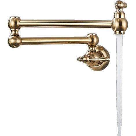 Robinet de cuisine, monté au mur, rotation à 360 degrés, Or brossé (1/2)