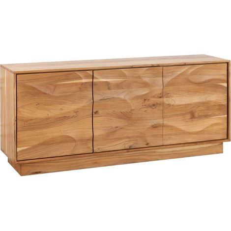 Buffet SONORA 160 cm in legno di acacia marrone – 3 porte push-to-open e facciate in rilievo (1/5)