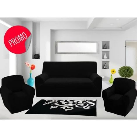 Housse de canapé - Noname - Set de 3 Housses - Extensible - Noir - Design Contemporain (1/2)