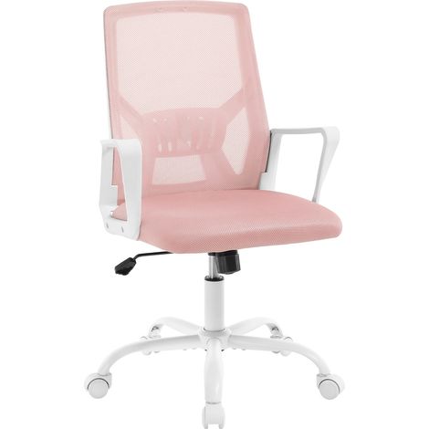 Chaise de Bureau Ergonomique Klihome, Chaise Pivotante avec Dossier Rabattable, Réglable en Hauteur, roulettes Universelles à 360° et Accoudoirs, Rose (1/5)