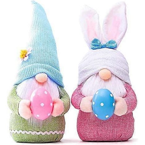 Décorations de Pâques en peluche gnome, 2 pièces, poupées gnomes sans visage faites à la main, ornements de Pâques, cadeaux de décoration printanière pour femmes et hommes (A) (1/5)