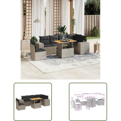 The Living Store 7-tlg. Garten-Sofagarnitur mit Kissen Grau Poly Rattan - Gartenmöbel Set - PE-Rattan Möbel - Outdoor Lounge - Gartenecke - Sofasatz (1/3)