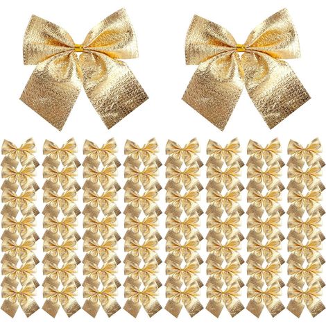 120 Pièces Noeuds de Noël Mini pour Arbre, Décoration Bowknot d'Or pour Boîte Ruban Cadeau Guirlande Sapin (1/4)