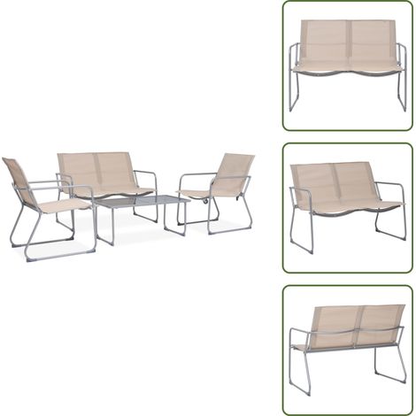 4-tlg. Garten-Lounge-Set Stoff und Stahl Creme - Gartenmöbel Set - Loungesessel - Esstisch - Outdoor Möbel - Balkonmöbel (1/5)