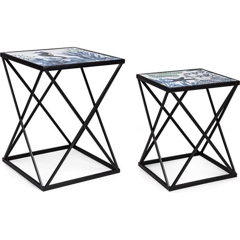 Tavolini "Reef" struttura in acciaio per arredamento set da 2 -K02 (1/4)