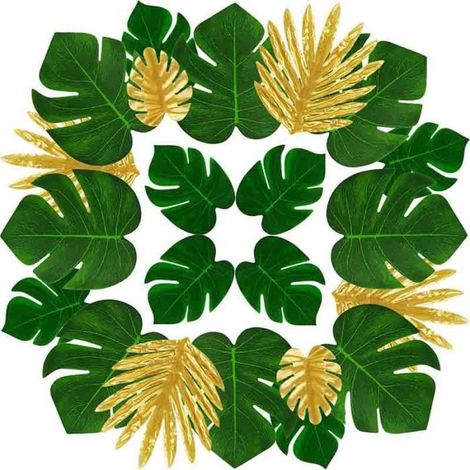 Feuilles de palmier artificielles - FOLAYA - 48 pièces - Vert et or - Décoration de fête - Écologique (1/4)