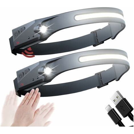 Headlamps Sensor Headlight Powerful COB XPE Head Torch with 4 Modes, USB Rechargeable, LED Running Lamp IPX4 Waterproof. Suitable for camping, reading, hiking, cycling (1/5)
