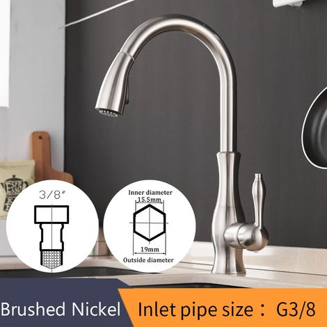 (Nichel Brushed-G3-8) Robinet de cuisine argenté à poignée unique extractible, mitigeur pivotant à 360°, 866011 (1/5)