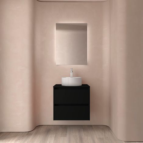 Badezimmermöbel NOJA 700 2 Schubladen BLACK SATIN + Waschtisch-Platte (1/2)