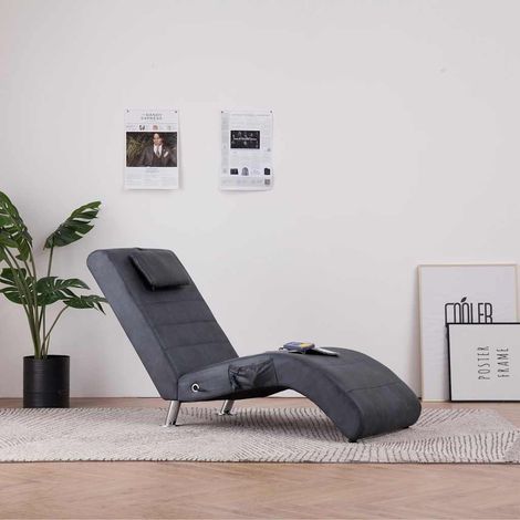 vidaXL Diván de masaje con almohada de piel de ante artificial gris (1/5)