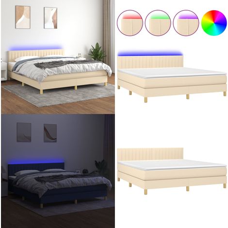 Sommier à lattes de lit avec matelas LED Crème 160x200 cm Tissu - Sommier Tapissier - Lit Plateforme - Lit Avec Led - Matelas À Ressorts Ensachés - Tête De Lit Ajustable - Home & Living (1/5)