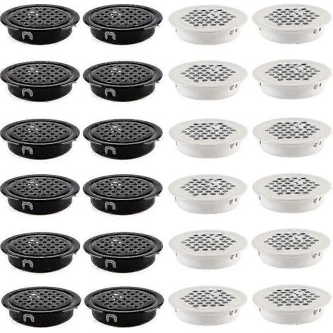 Grille de ventilation 35 mm, orifice d'aération, acier inoxydable, pour placard, grille d'évacuation d'air, fond rond, lot de 24, noir (1/5)