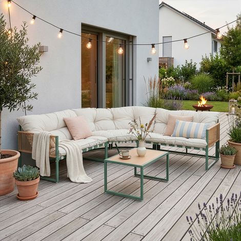 Salon de jardin Karg vert beige casa.pro (1/5)