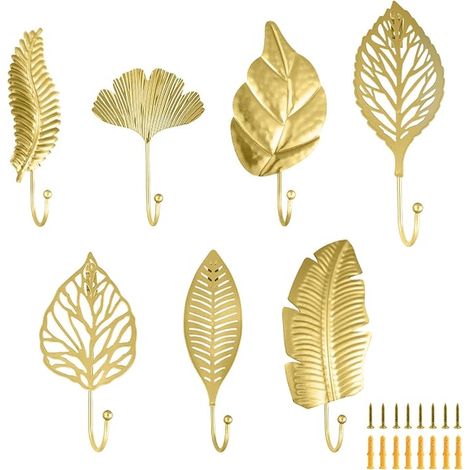 Leaf Shaped Wall Coat Rack Screws Towel Holder Bathroom Kitchen Wall Mounted Gold (1/4)