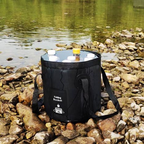 Seau Pliable - 10 L - PVC Renforcé - Étanche et Résistant aux Déchirures - Pour Camping, Pêche, Randonnée, Lavage Auto - 1 Pièce (1/5)
