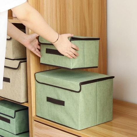 Storage Boxes with Lids 2 Pcs Fabric Storage Box with Lid,Looks Great, Easy Assembly(Green) (1/4)