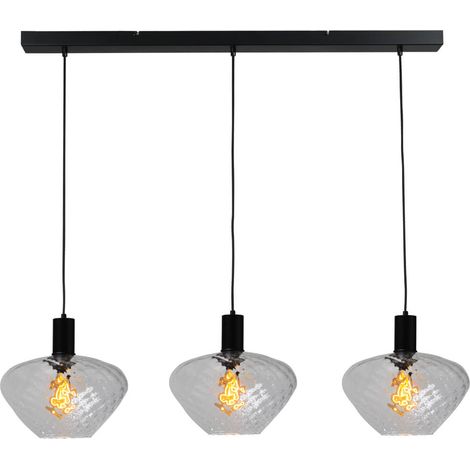Lampe suspendue 3 lumières - noire - Porto avec des verres à fumée Blossom - 2711-05-05-100-3-7 (1/3)