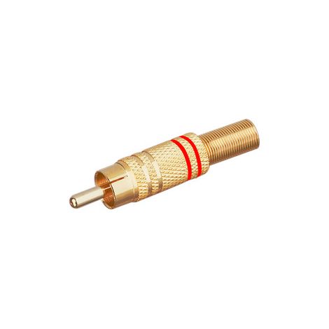 Conector RCA Macho Metal Dorado Con Aros Rojo (1/2)