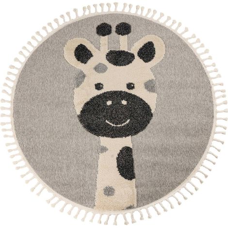 Tapis rond enfant girafe gris effet 3d doux - 230 x 160 cm (1/5)