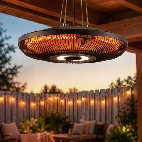 Infrarot Heizstrahler Hängend 2000W Carbonfaser Deckenheizstrahler mit LED-Beleuchtung Touch & Fernbedienung 2 Heizstufe (1/5)