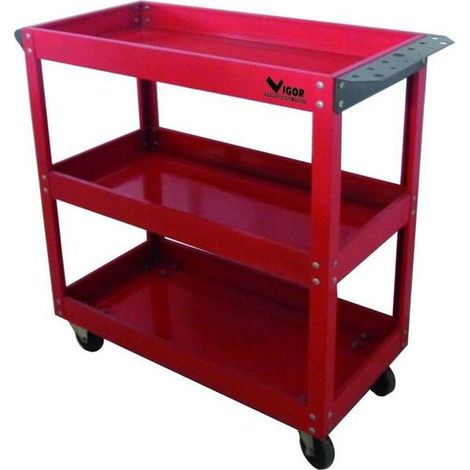 Vigor 3649503 Trolly Carrello Portautensili 3 Ripiani Fissi Acciaio Portata 150 Kg colore Rosso