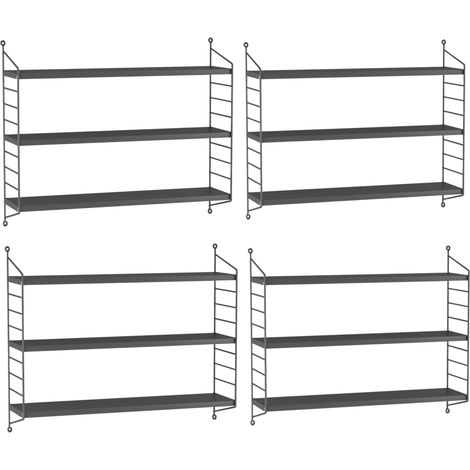 Set di 4 Scaffali da Parete Strängnäs a 3 Ripiani Regolabili  50 x 60 x 15 cm Acciaio Grigio scuro [en.casa]