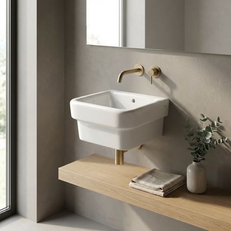 42x38 cm lavabo en céramique blanche avec trop-plein - Persia Dolomite (1/5)