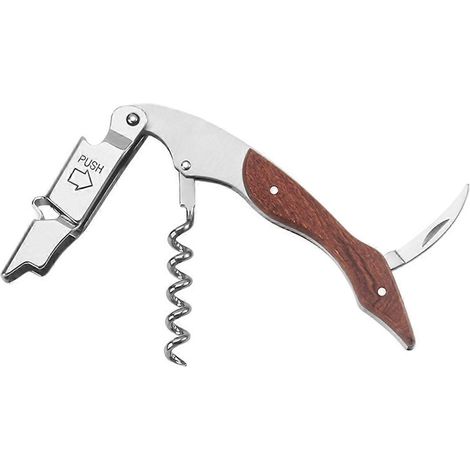 Sommelier-Korkenzieher mit Griff aus rotem Birnenholz für Bier- oder Weinflaschen. Leicht zu transportieren, ideal für Picknicks. Praktisches Küchenaccessoire. (1/5)
