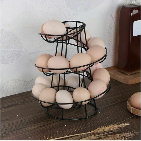 Distributeur d’œufs en métal design spiralé – Support mural ou sur plan de travail, capacité 24 œufs, dimensions 24 × 20 × 20 cm, couleur noire, idéal pour cuisine moderne et gain d’espace (1/4)