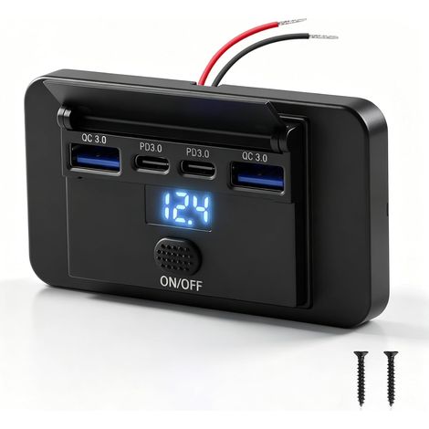 Chargeur de Voiture pour téléphone Charge Rapide 12V Prise USB C Double 36W PD3.0 et Double 18W QC3.0  avec Voltmètre Numérique et Interrupteur (1/5)