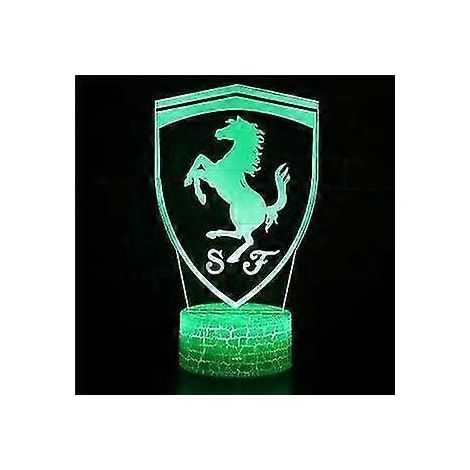 3D-Schreibtischlampe mit Ferrari-Luxusauto-Logo – 7-Farben-LED-Sockel, USB- oder batteriebetrieben, Touch-Steuerung, rotierendes Ausblenden oder fester Farbmodus. (1/5)