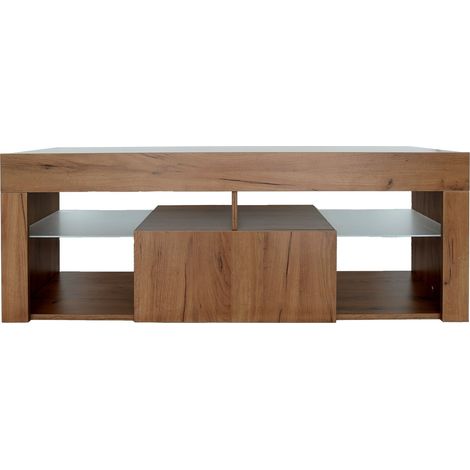 Habitat Et Jardin – Meuble TV bois Hugo – 140 x 40 x 50 cm – 2 étagères en verre – Marron – Design contemporain et chaleureux