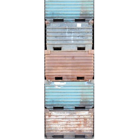 Papier peint panoramique métal bleu & marron | Tapisserie panoramique style industriel caisse métal | Papier peint panoramique pour salon & escalier - 280 x 100 cm (1 pièce) (1/2)