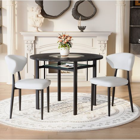 Mesa redonda 100x76 cm de MDF negro, con almacenaje, moderna para comedor FloraGrace (1/5)