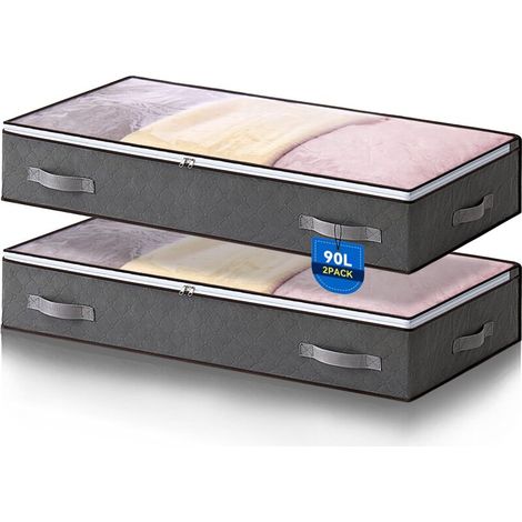 Set di 2 borse portaoggetti pieghevoli da 90 litri per riporre oggetti sotto il letto, organizer per armadio, borsa morbida di grande capacità con finestra trasparente.