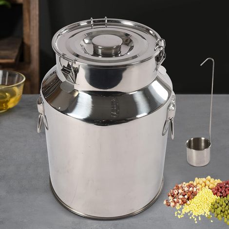 28L Pichet à lait hermétique en acier inoxydable avec couvercle Pichet à lait avec trois clips de verrouillage et joint en silicone pour le transport ou le stockage (1/5)