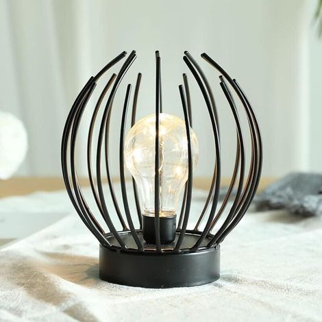 Vtizikl Lampe de table à cage en métal Lampe sans fil à piles avec ampoule LED de style Edison Idéal pour les mariages, les fêtes, les événements de patio pour l'intérieur à l'extérieur (1/5)