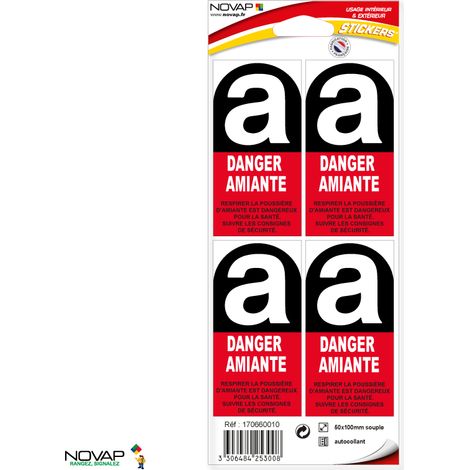 Planche de 4 stickers 50x100 mm - Spécial Amiante - 4253008