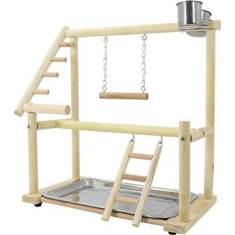 Vogelsitzstange, Spielständer, Futternäpfe aus Edelstahl, Leiter, Schaukelspielzeug (1/4)