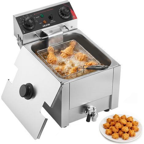VEVOR Friggitrice Elettrica in Acciaio Inox, Friggitrice con Sistema di Filtraggio dellOlio Capacita Olio 6,8 L 2500 W da Banco con Cestello Coperchio, Controllo Temperatura Valvola di Scarico Olio (1/5)