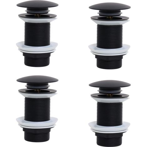 Bonde de Lavabo Sans Trop Plein, Bonde Clic Clac, Bonde Lavabo d'évier en Laiton, Joint Bonde Lavabo, Bonde Baignoire, Noir,4 pièces