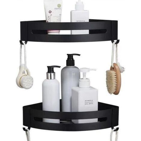 Étagère de douche d'angle, étagère de salle de bain, panier de rangement de douche sans perçage, support de douche adhésif mural en aluminium, organisateur pour shampoing, ferreux (triangle, 2 pièces)