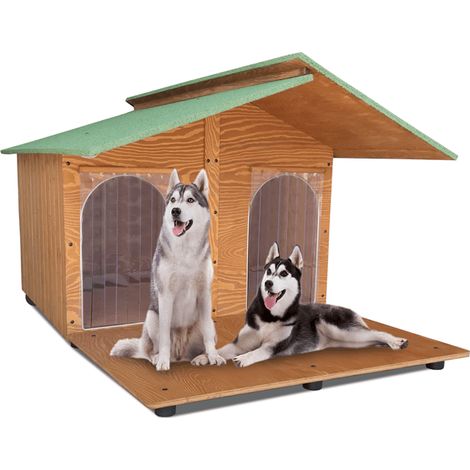 Cuccia In Legno Per Cani da Esterno "Rinforzata" mod. Extra Large con Pensilina e Davanzale MADE IN ITALY C - Mod. 4XL “Gigante” Con Doppio Ingresso E Separé con 2 TENDINE OMAGGIO (1/5)