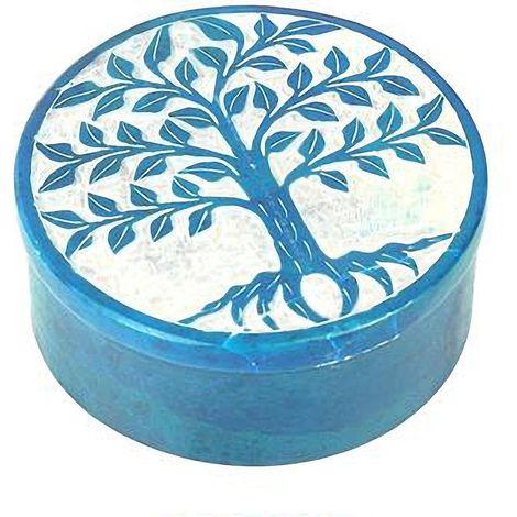 Boite déco Bleu en Stéatite Arbre de Vie (1/2)