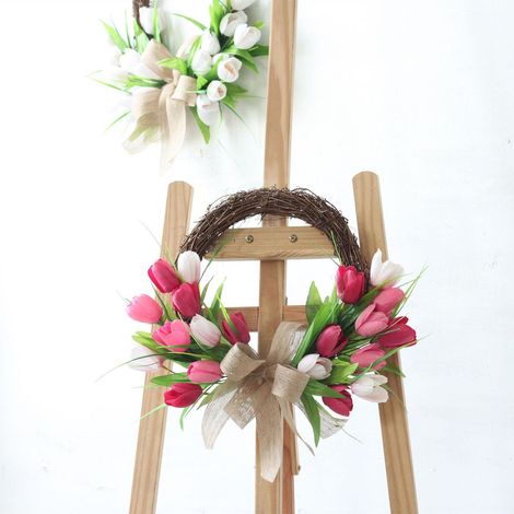 Couronne De Fleurs Artificielles - Couronne Murale En Rotin Avec Grand Nœud - Décoration De Porte D'Entrée Et De Porche - 40 cm (1/5)