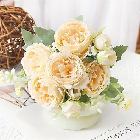 Pivoine artificielle, décoration d'intérieur, fleur artificielle Shujiaer Yang, pivoine pour décoration de mariage, fleur artificielle faite mainChampagne (1/5)