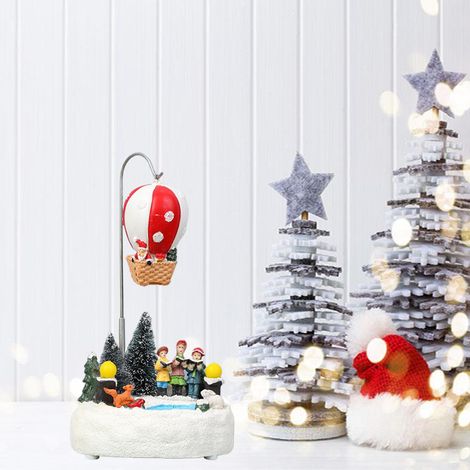 Bougeoir musical lumineux de Noël en résine, ballon montgolfière, décoration tournante, coffret cadeau, 1 pièce. (1/5)