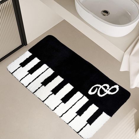 CCYKXATapis Salle de Bain Absorbant Motifs Touches Piano, Tapis de Bain Antiderapant Lavable Noir et Blanc, Moquette pour Salon, Chambre, Douche (50x120cm) (1/5)
