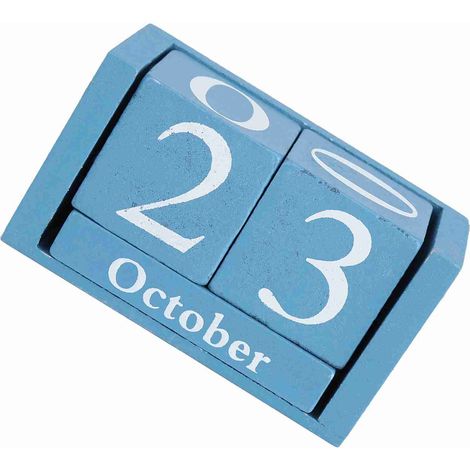 Calendrier de Bureau Vintage en Bois à Blocs pour Affichage de Mois et Date - Déco Maison/Bureau (Bleu, 9.4x5.2x4.1cm) (1/5)